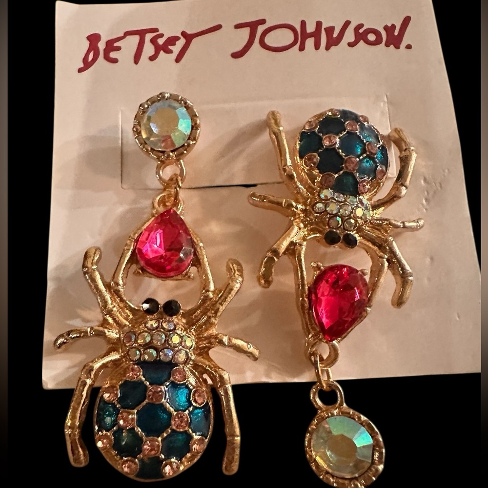 Betsy Johnson Spider Crystal Mismatch‎ Earrings - Picture 3 of 4
